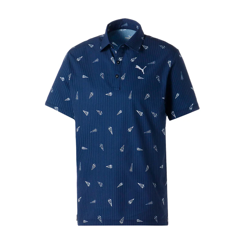 PUMA Flag Printed Seersucker Men's Polo (Navy Blazer)
