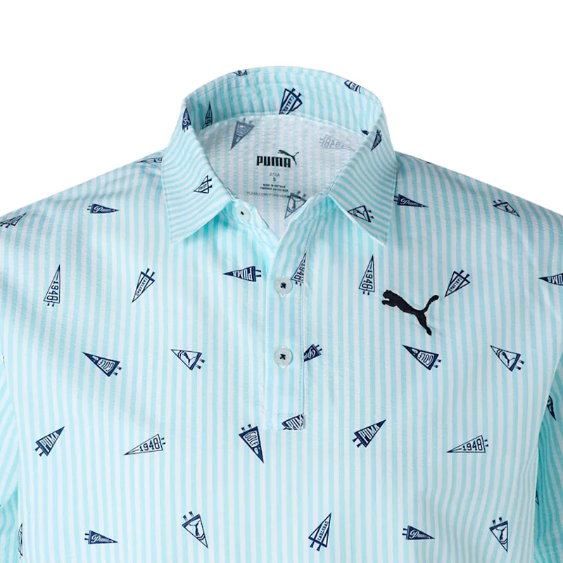 PUMA Flag Printed Seersucker Men's Polo (Tropical Aqua) - Image 4
