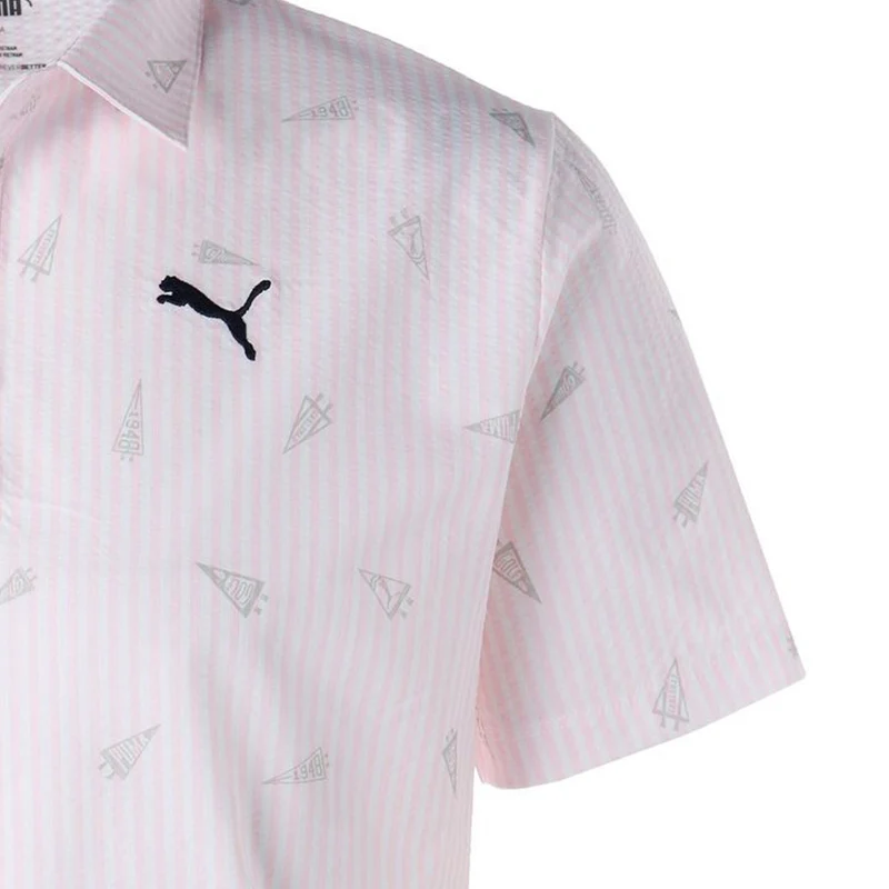 PUMA Flag Printed Seersucker Men's Polo (Pearl Pink) - Image 8
