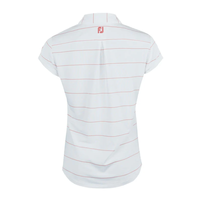 FOOTJOY Cap Sleeve Pinstripe Women's Polo (White/Peach) - Image 2