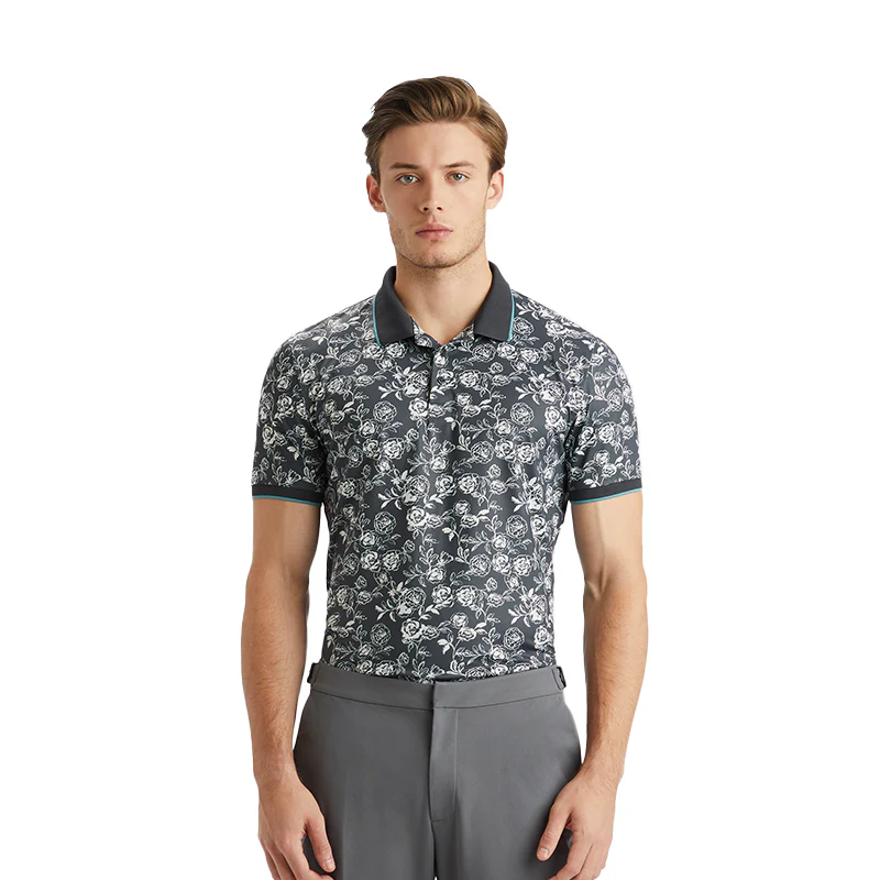 GFORE Peony Sketch Banded Sleeve Tech Jersey Men's Polo (Lead) - Image 3