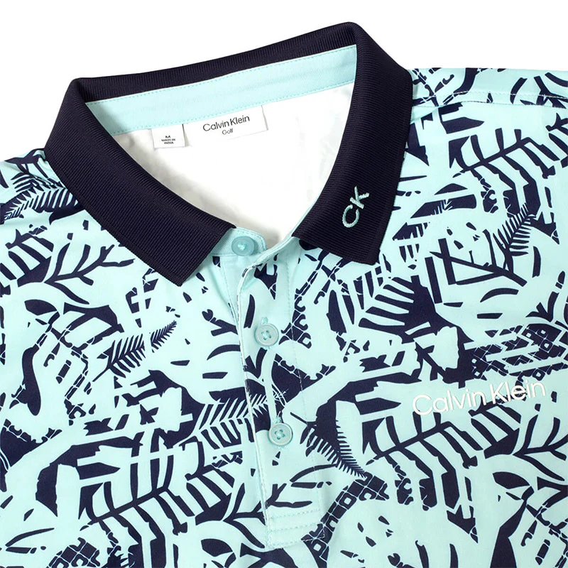 CALVIN KLEIN Abstract Print Men's Polo (Aqua/Evening Blue) - Image 3