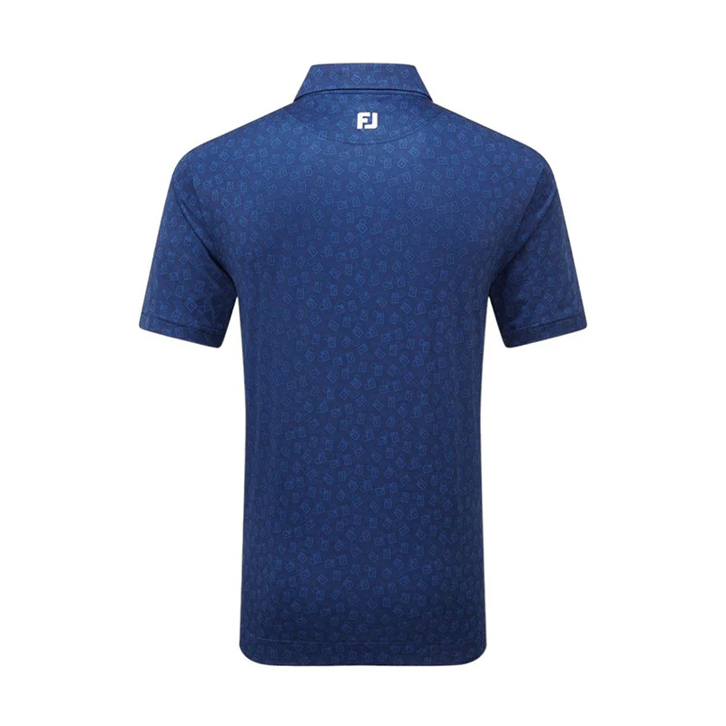 FOOTJOY Postage Stamp Print Lisle Men's Polo (Blue) - Image 2