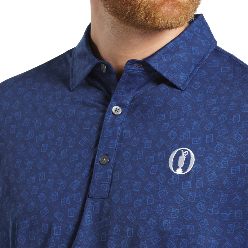 FOOTJOY Postage Stamp Print Lisle Men's Polo (Blue) - Image 3