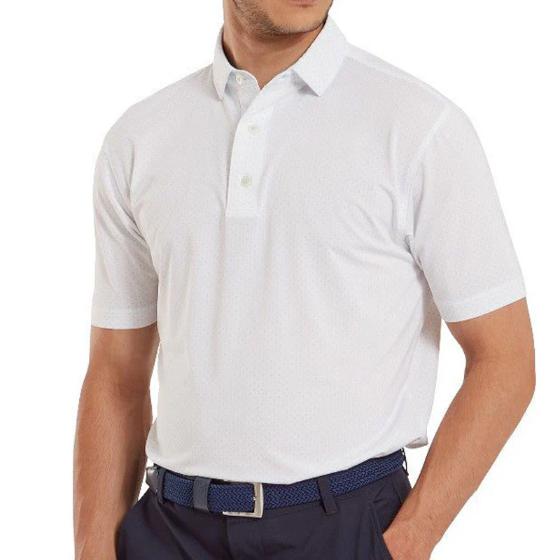 FOOTJOY Stretch Lisle Dot Print Men's Polo (White) - Image 3