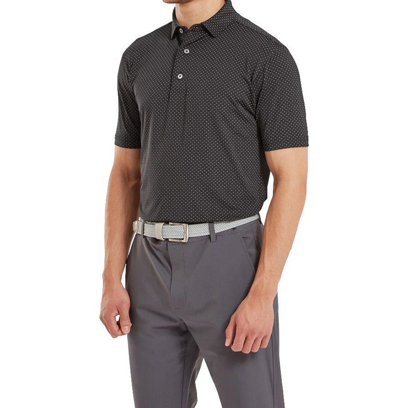 FOOTJOY Stretch Lisle Dot Print Men's Polo (Black) - Image 3
