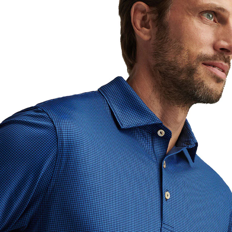 PETER MILLAR Gingham Men's Performance Jersey Polo (Navy) - Image 3