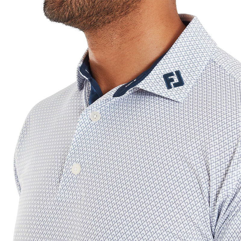 FOOTJOY Deco Diamond Print Lisle Men's Polo (White) - Image 3