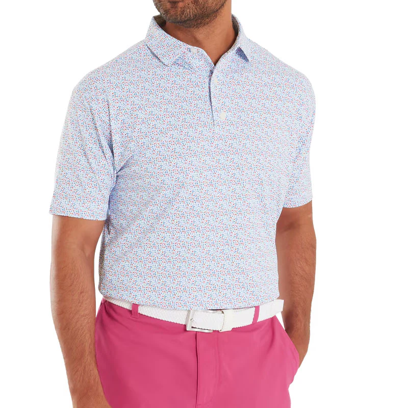 FOOTJOY Gamer Print Men's Pique Polo (White/Blue) - Image 3