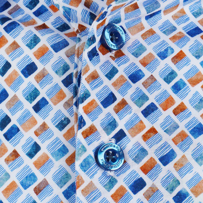 CUTTER & BUCK Mercerized Box Line Print Men's Polo (Blue/Brown) - Image 3