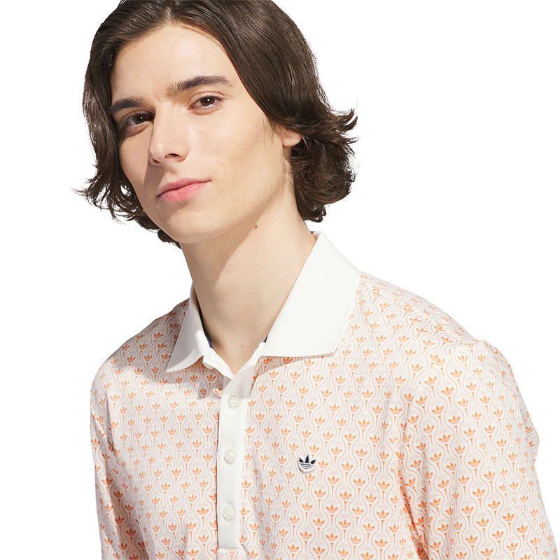 ADIDAS Originals All Over Trefoil Men's Polo (White/Orange) - Image 3