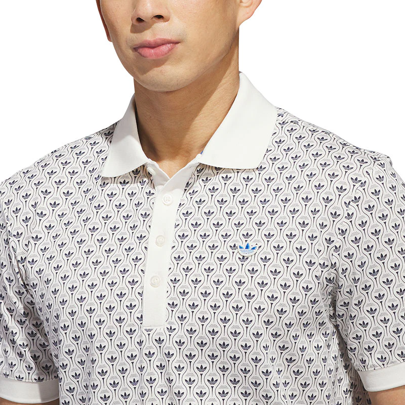 ADIDAS Originals All Over Trefoil Men's Polo (White/Indigo) - Image 3