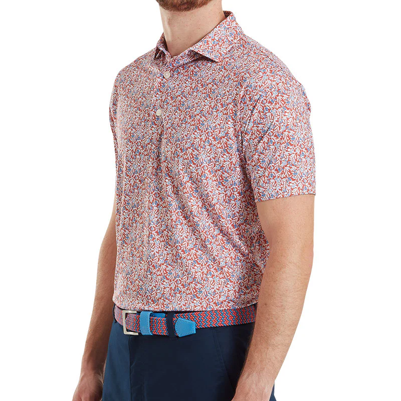 FOOTJOY Meadow Print Lisle Men's Polo (Red) - Image 3
