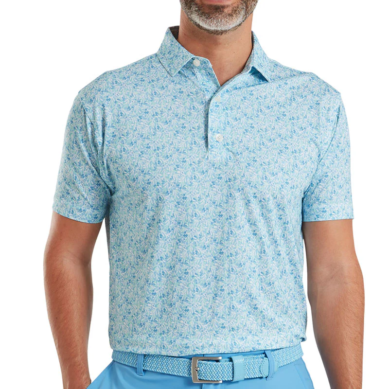 FOOTJOY Meadow Print Lisle Men's Polo (Blue) - Image 3