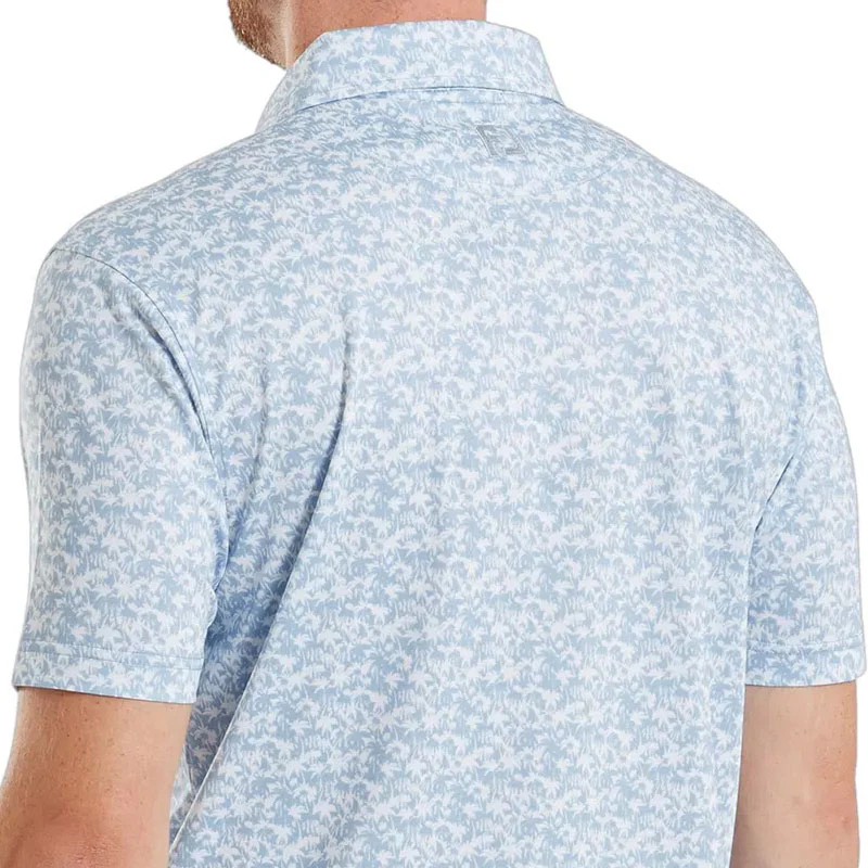 FOOTJOY Hidden Palm Print Lisle Men's Polo (White/Blue) - Image 4