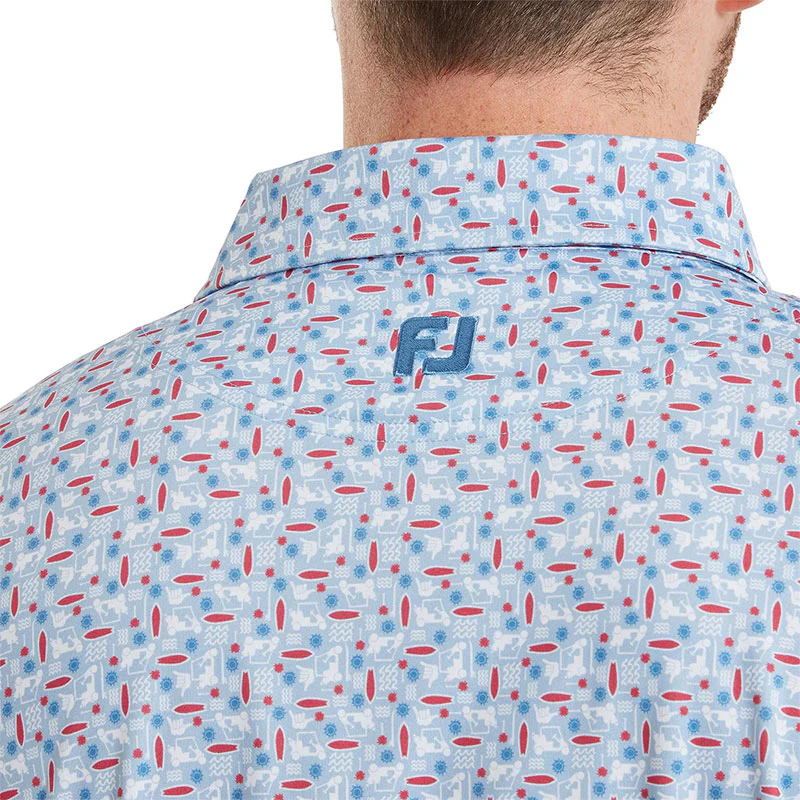 FOOTJOY Surfs Up Print Lisle Men's Polo (White) - Image 4