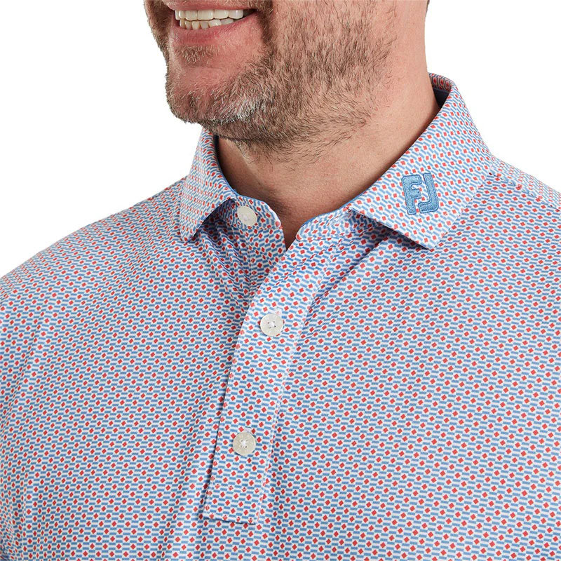 FOOTJOY Nautical Flag Print Lisle Men's Polo (Red/Blue) - Image 3