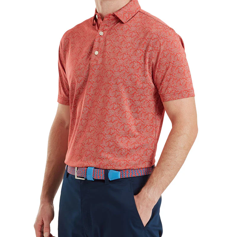 FOOTJOY Wingtip Floral Lisle Men's Polo (Red) - Image 3