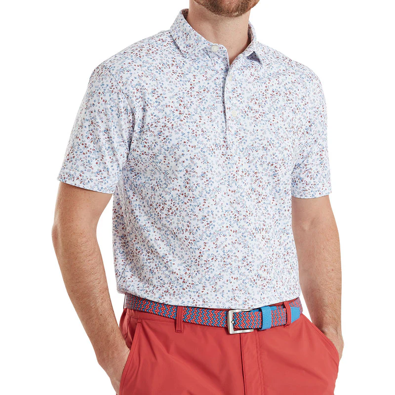 FOOTJOY Watercolor Floral Print Pique Men's Polo (White) - Image 3