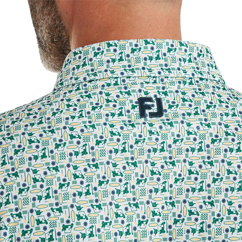 FOOTJOY Surfs Up Print Lisle Men's Polo (Green) - Image 4