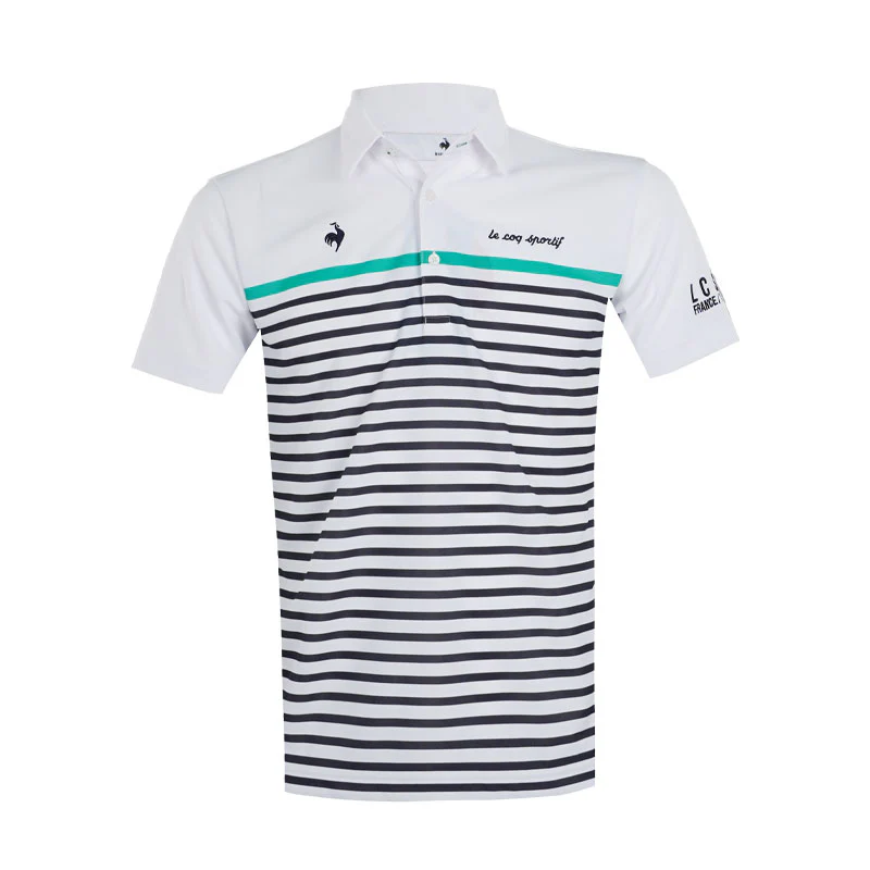 LE COQ SPORTIF GOLF Paneled Striped Men's Polo (White)