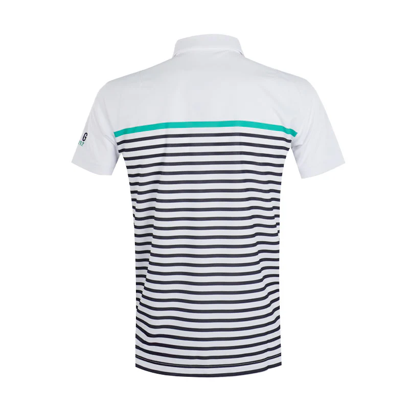 LE COQ SPORTIF GOLF Paneled Striped Men's Polo (White) - Image 2