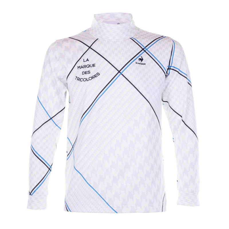 LE COQ SPORTIF GOLF Plaid High Neck Men's Longsleeve Shirt (White)