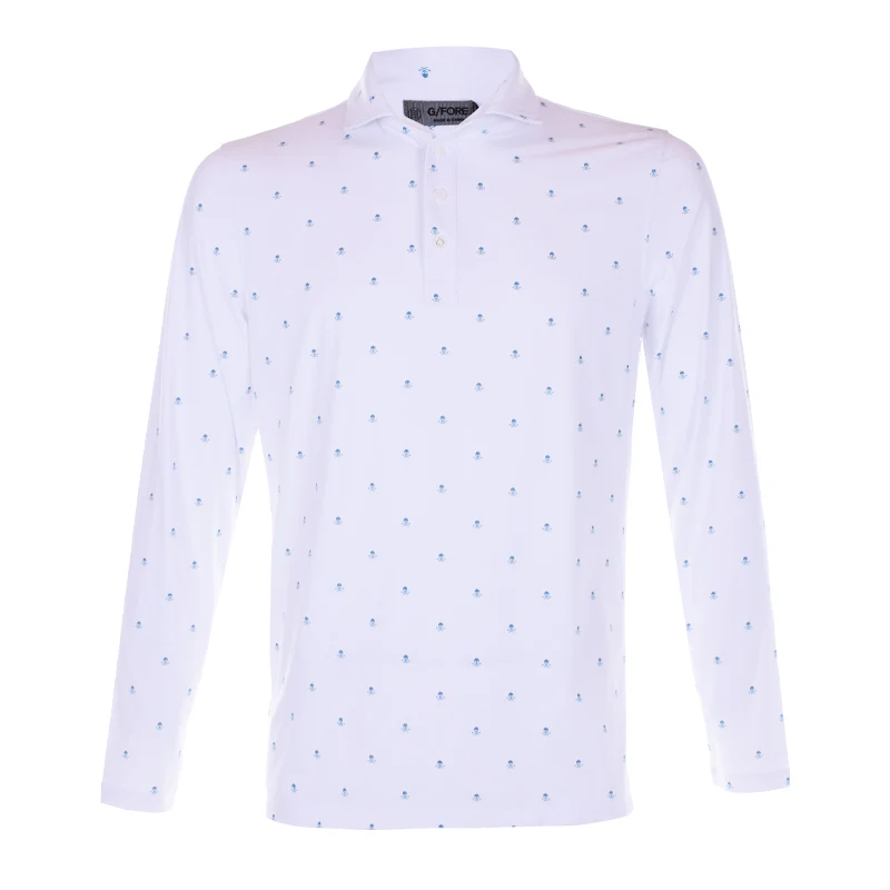 GFORE Ice Nylon Print Men's Long Sleeve Polo (Snow)