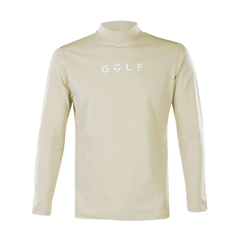 TAYLORMADE Logo Men's Long Sleeve Mock Shirt (Beige)