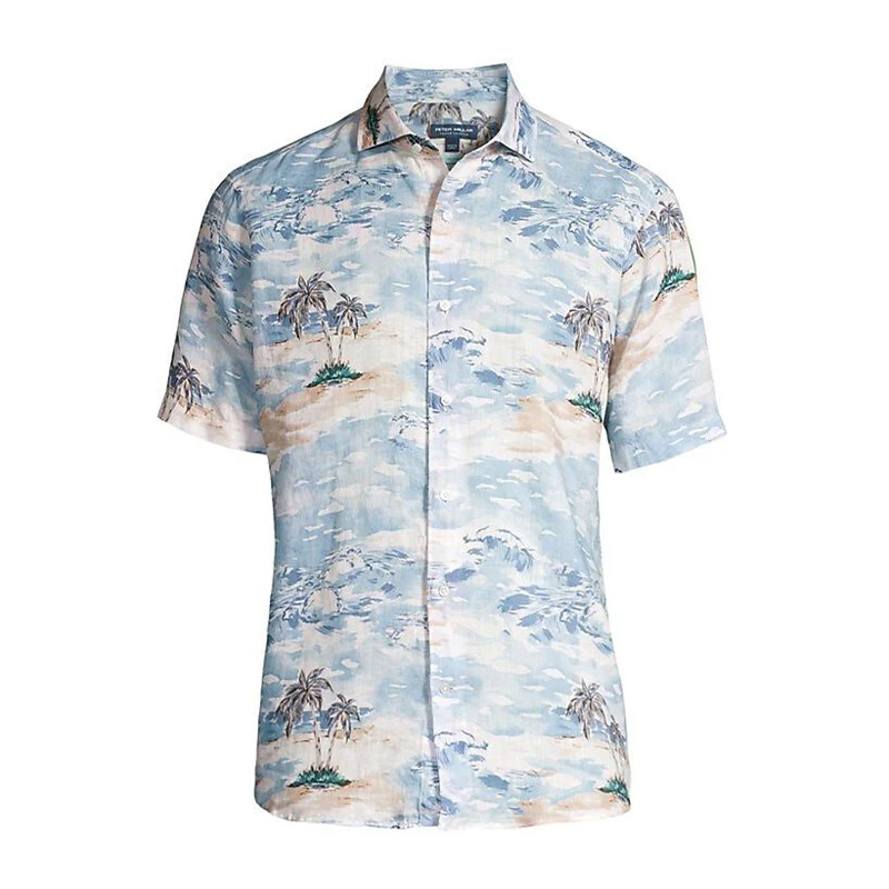PETER MILLAR Tropics Linen Sport Men's Shirt (Blue Frost)