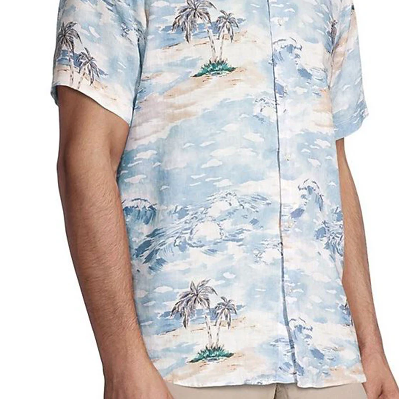 PETER MILLAR Tropics Linen Sport Men's Shirt (Blue Frost) - Image 3