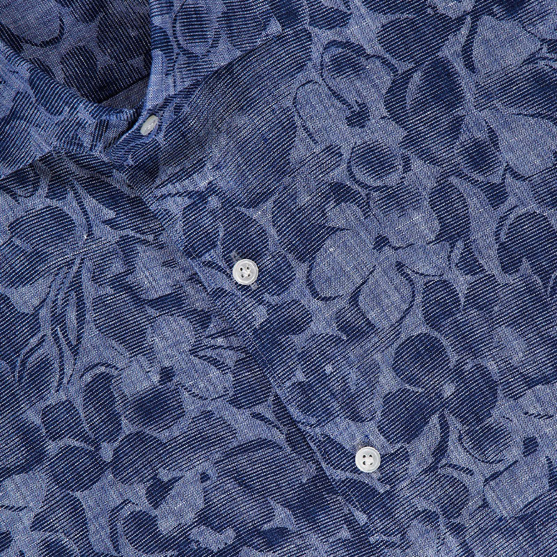 PETER MILLAR Amalfi Linen Men's Sport Shirt (Indigo) - Image 3