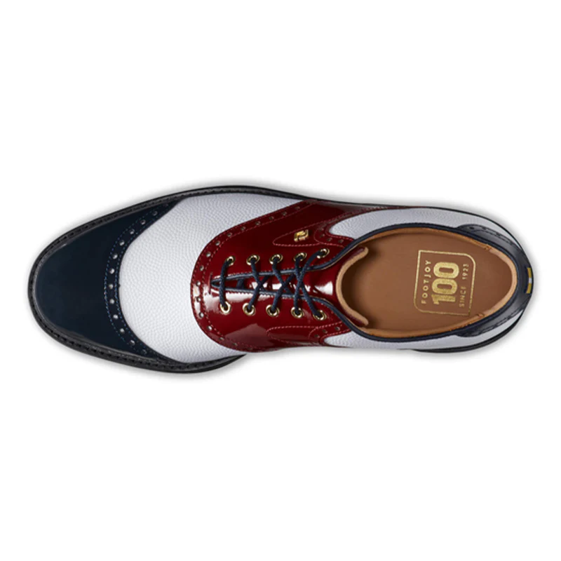 FOOTJOY Master 100 Years Premiere Men's Spiked Shoes (White/Navy/Red) - Image 3